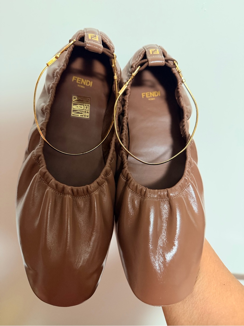 NWT Fendi Brown Leather Elastic-Top Ballet Flats - Picture 8 of 12